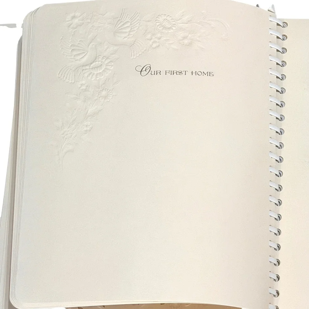 Hallmark Wedding Memory Book Cream Faux Leather Silver Embossed Vintage Unused